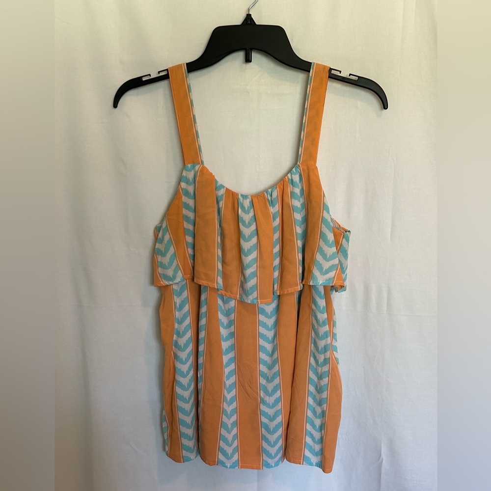 crown & ivy - Orange/peach and Blue/teal Striped Sleeveless Top